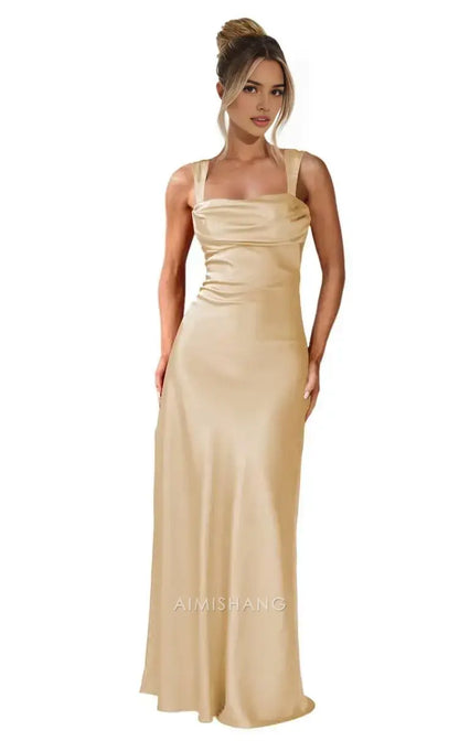 Aimishang Elegant Straps Satin Maxi Formal Dress Sleeveless Long Formal Prom Dress Women's Evening Gowns Fashion Party Dress