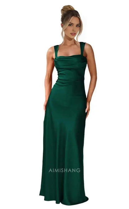 Aimishang Elegant Straps Satin Maxi Formal Dress Sleeveless Long Formal Prom Dress Women's Evening Gowns Fashion Party Dress