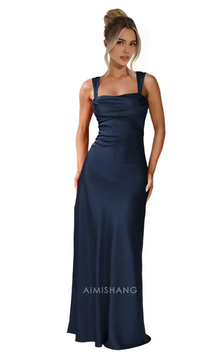 Aimishang Elegant Straps Satin Maxi Formal Dress Sleeveless Long Formal Prom Dress Women's Evening Gowns Fashion Party Dress