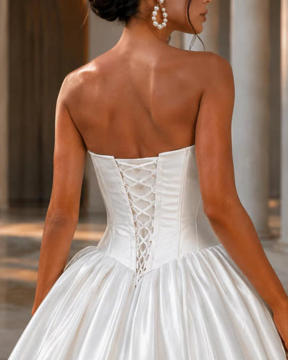 Aimishang Elegant Sweetheart Neck A Line Strapless Sleeveless Satin Long Wedding Dress Classy Ball Gown Bridal Gowns