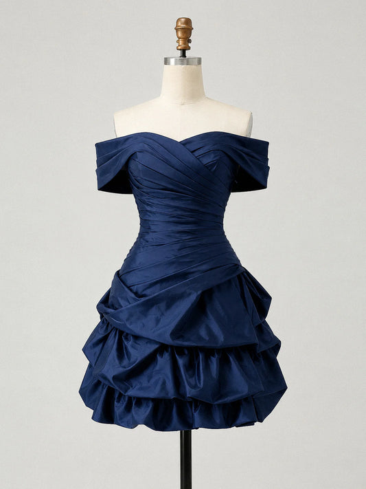 Aimishang Elegant Sweetheart Off Shoulder Blue Satin Lace Up Back Short Summer Homecoming Dress