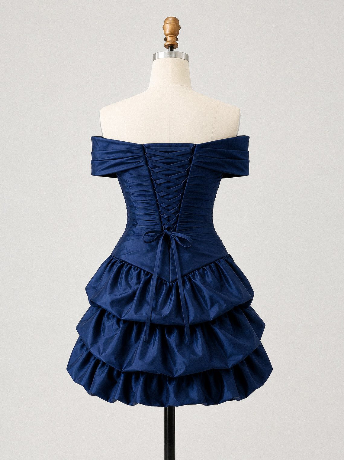 Aimishang Elegant Sweetheart Off Shoulder Blue Satin Lace Up Back Short Summer Homecoming Dress