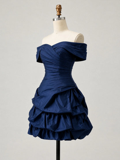 Aimishang Elegant Sweetheart Off Shoulder Blue Satin Lace Up Back Short Summer Homecoming Dress