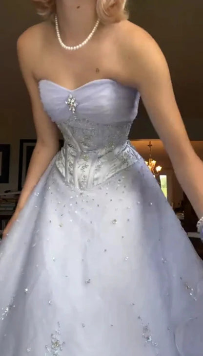 Aimishang Elegant Sweetheart Strapless A Line Princess Sleeveless Beaded Long Formal Prom Dress