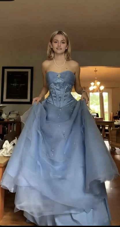 Aimishang Elegant Sweetheart Strapless A Line Princess Sleeveless Beaded Long Formal Prom Dress