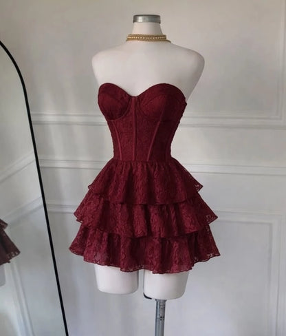 Aimishang Elegant Sweetheart Strapless A Line Sleeveless Layered Short Formal Prom Dress Classy Birthday Homecoming Dress
