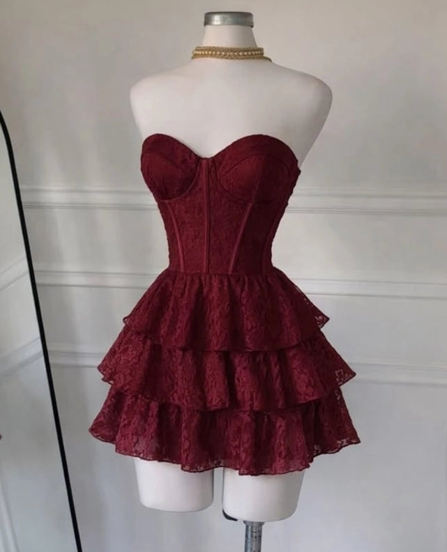 Aimishang Elegant Sweetheart Strapless A Line Sleeveless Layered Short Formal Prom Dress Classy Birthday Homecoming Dress