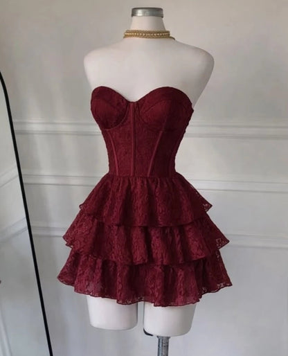 Aimishang Elegant Sweetheart Strapless A Line Sleeveless Layered Short Formal Prom Dress Classy Birthday Homecoming Dress