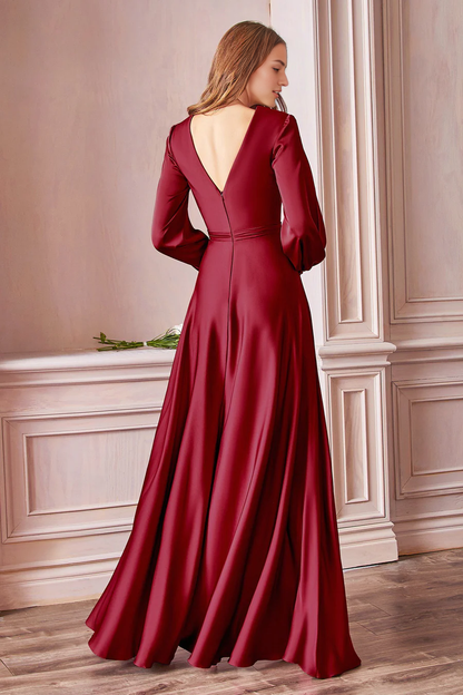 Aimishang Elegant V-neck Prom Dress With Slit Long Sleeves Bridesmaid Dresses Fall Wedding Guest Dress November Evening Party Dress