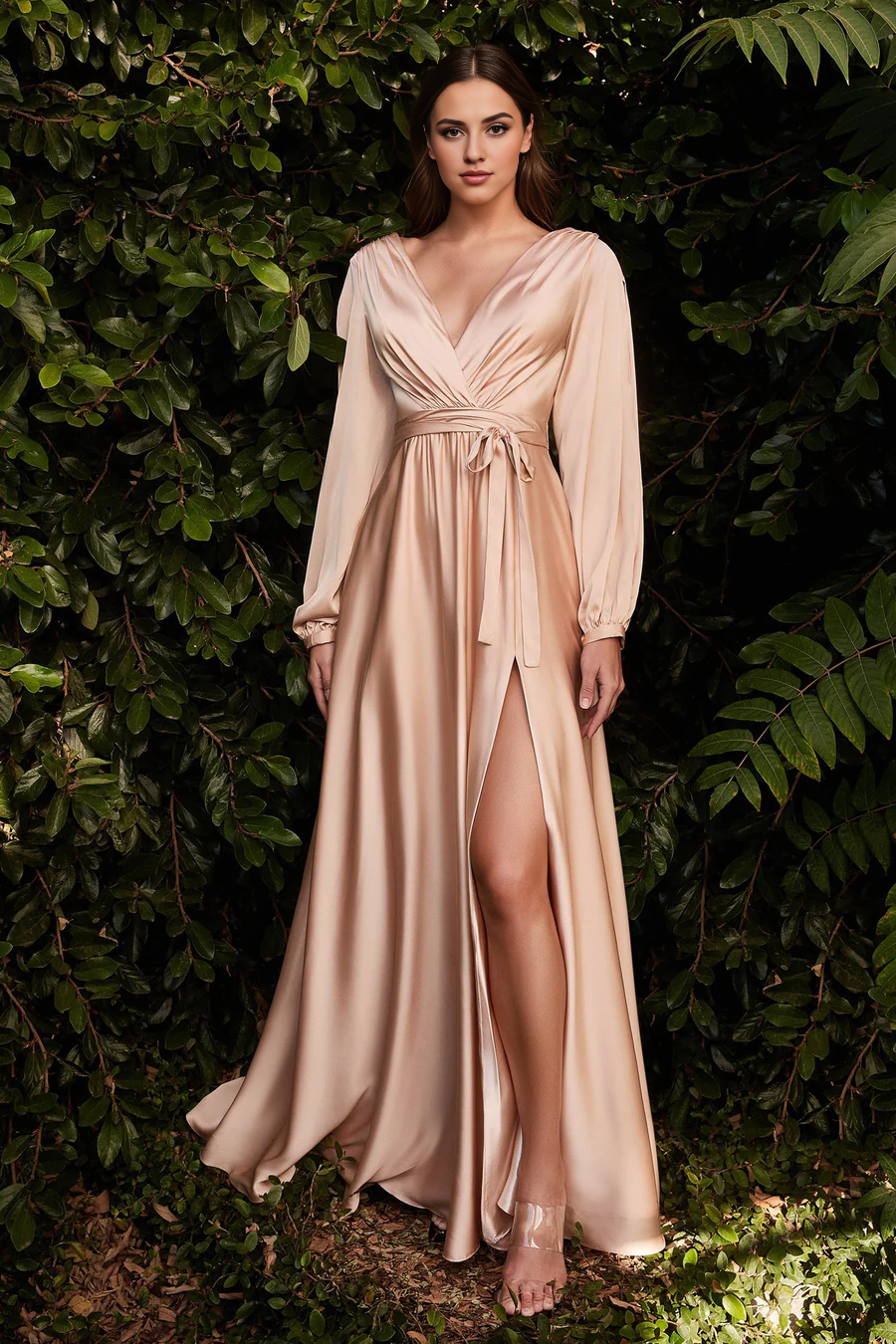 Aimishang Elegant V-neck Prom Dress With Slit Long Sleeves Bridesmaid Dresses Fall Wedding Guest Dress November Evening Party Dress