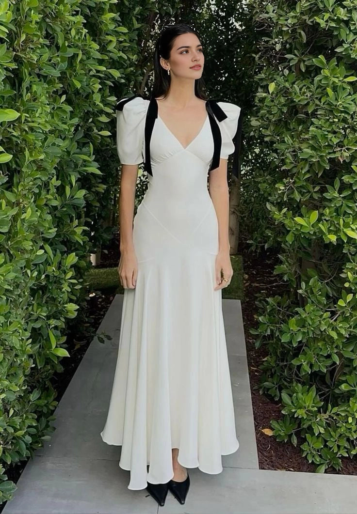 Aimishang Elegant V-neck Short Sleeves Long Party Evening Gown Chic Wedding Guest Dress for Women