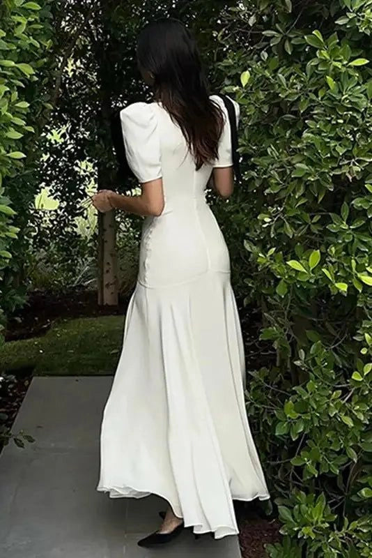 Aimishang Elegant V-neck Short Sleeves Long Party Evening Gown Chic Wedding Guest Dress for Women