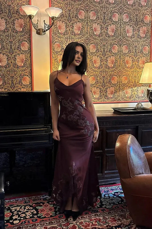 Aimishang Elegant V-neck Spaghetti Straps Sleeveless Party Evening Gown Charming Long Formal Prom Dress