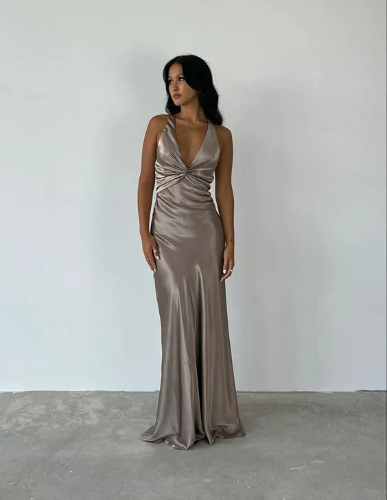 Aimishang Elegant V Neck Mermaid Long Prom Dress Satin Evening Party Gowns Formal Dress