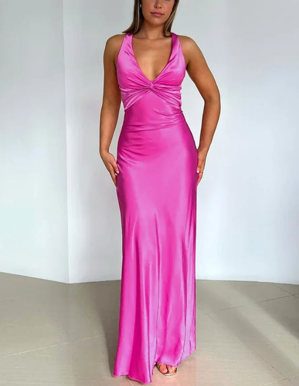 Aimishang Elegant V Neck Mermaid Long Prom Dress Satin Evening Party Gowns Formal Dress