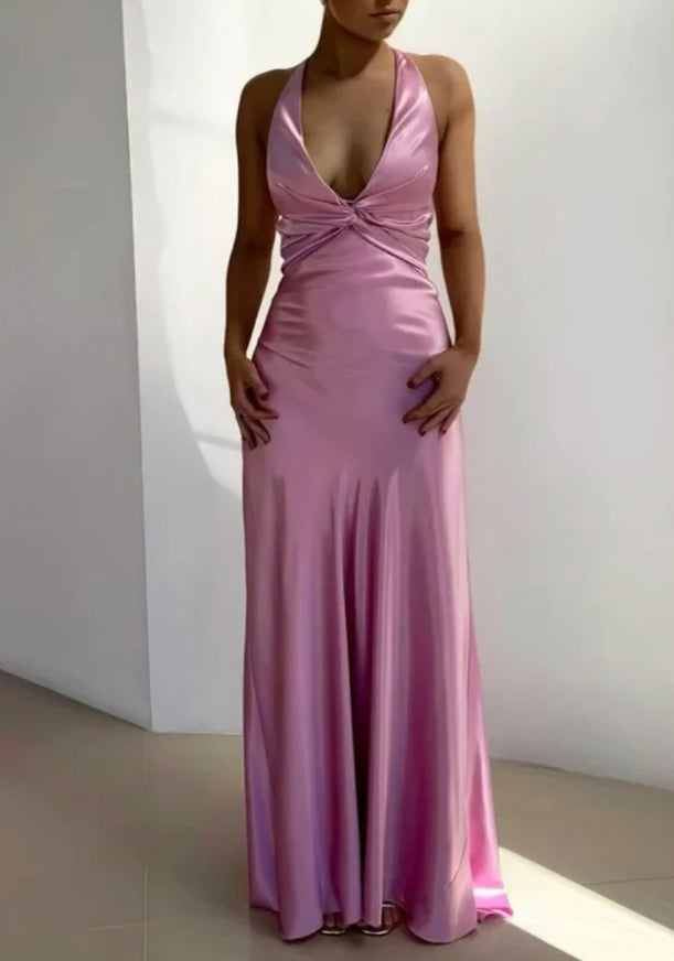 Aimishang Elegant V Neck Mermaid Long Prom Dress Satin Evening Party Gowns Formal Dress