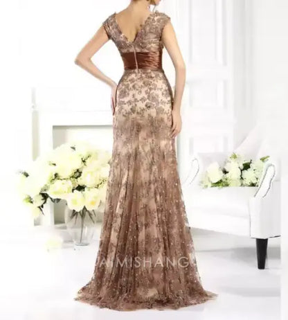 Aimishang Elegant V Neck Mother of the Bride Dress Floor Length Formal Dress Chic Wedding Guest Dress