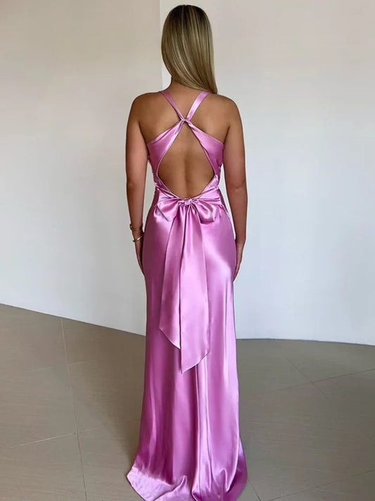 pink sweetheart strap satin aimishang dresses Cute Pink Satin A-line Sweetheart Bow Tie Straps Homecoming Dresses, MH616