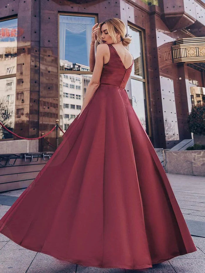 Aimishang Elegant Women's V-Neck Asymmetric High Low Prom Dress Charming Evening Party Dress