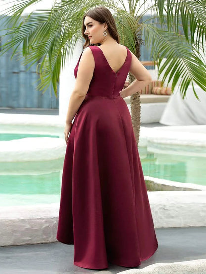 Aimishang Elegant Women's V-Neck Asymmetric High Low Prom Dress Charming Evening Party Dress