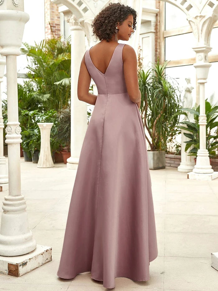 Aimishang Elegant Women's V-Neck Asymmetric High Low Prom Dress Charming Evening Party Dress