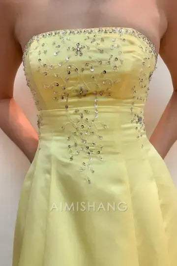 Aimishang Elegant Yellow A-Line Strapless Sleeveless Long Prom Dress Charming Evening Party Dress