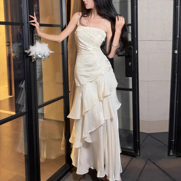 Aimishang Elegant Spaghetti Straps Tiered Ruffles Maxi Dress Long Prom Dress Charming Evening Party Dress Women's Dresses