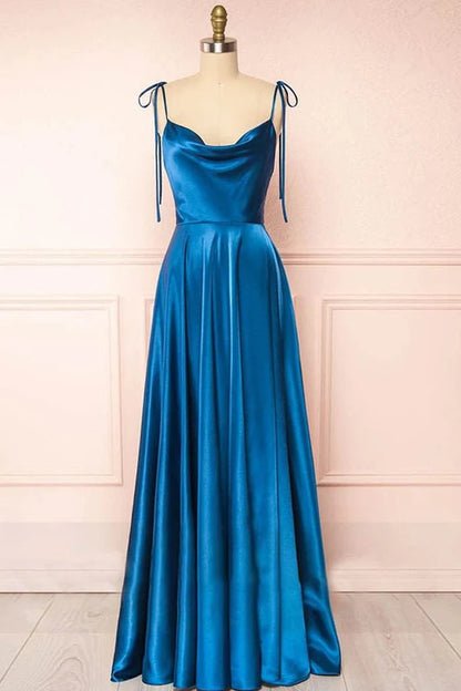 Wholesale Sweet A-line Evening Dress Cowl Neck Silk Long Prom Dress