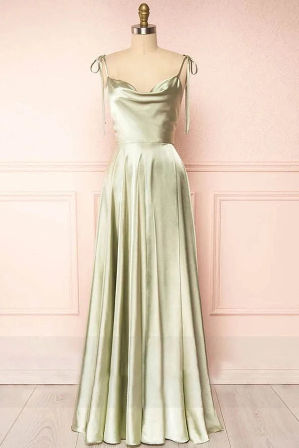 Wholesale Sweet A-line Evening Dress Cowl Neck Silk Long Prom Dress