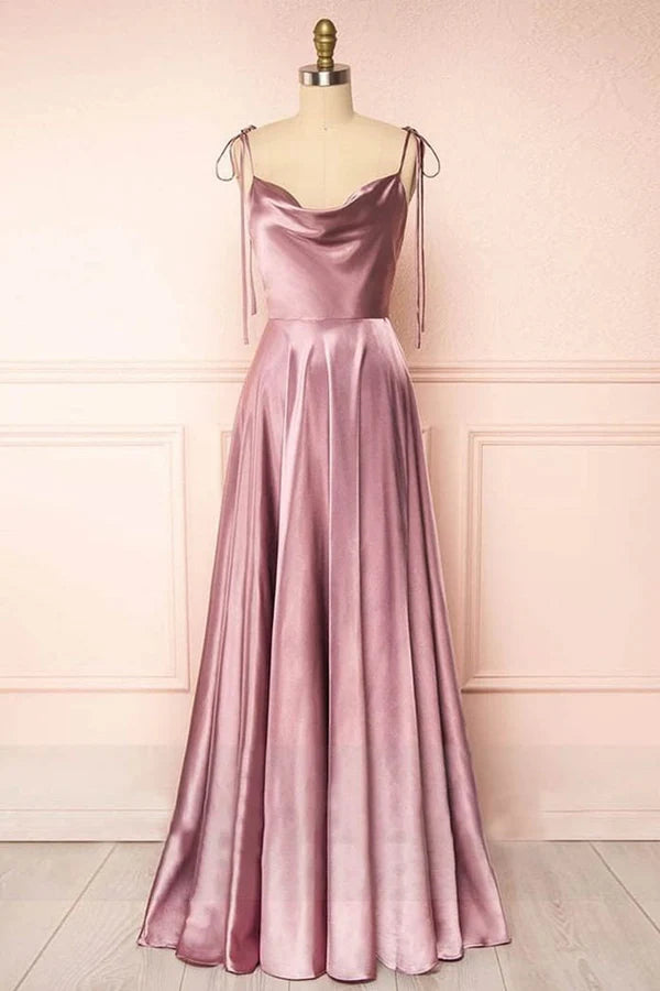 Wholesale Sweet A-line Evening Dress Cowl Neck Silk Long Prom Dress