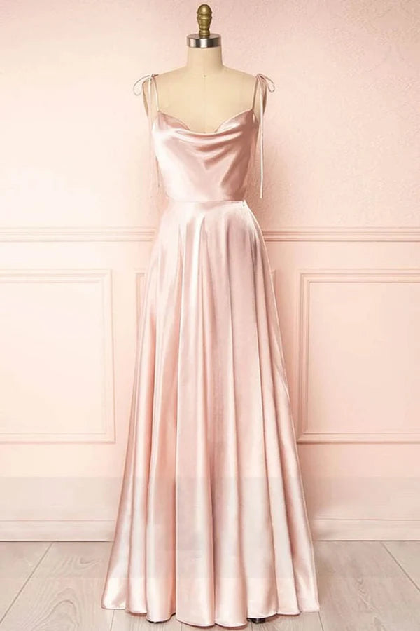 Wholesale Sweet A-line Evening Dress Cowl Neck Silk Long Prom Dress