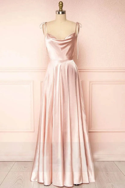 Wholesale Sweet A-line Evening Dress Cowl Neck Silk Long Prom Dress