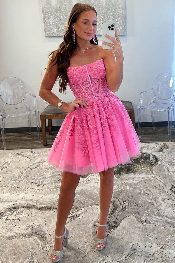 Wholesale Elegant A-Line Graduation Dresses Tulle Lace Homecoming Dress with Appliques