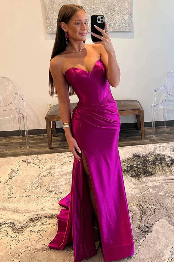 Wholesale Mermaid Sweetheart Satain Prom Dress with Slit