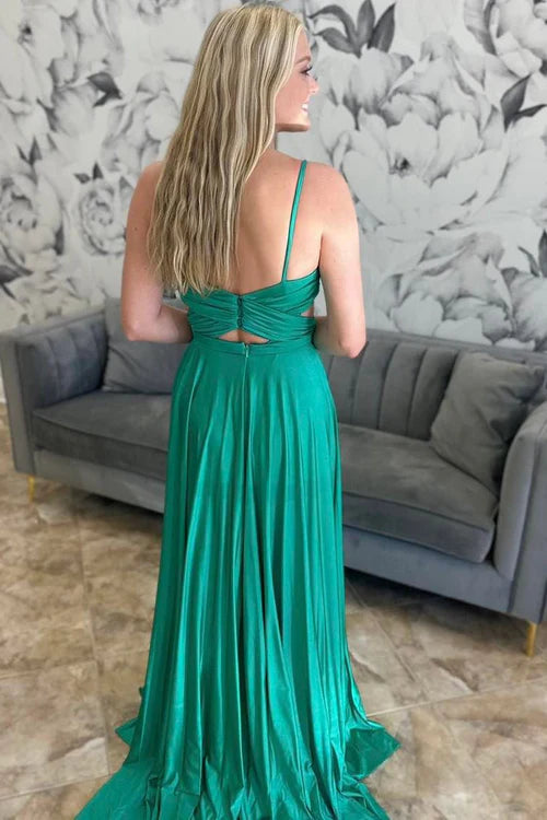 Wholesale Elegant Emerald Green Prom Dresses Pleated A-Line Formal Dress