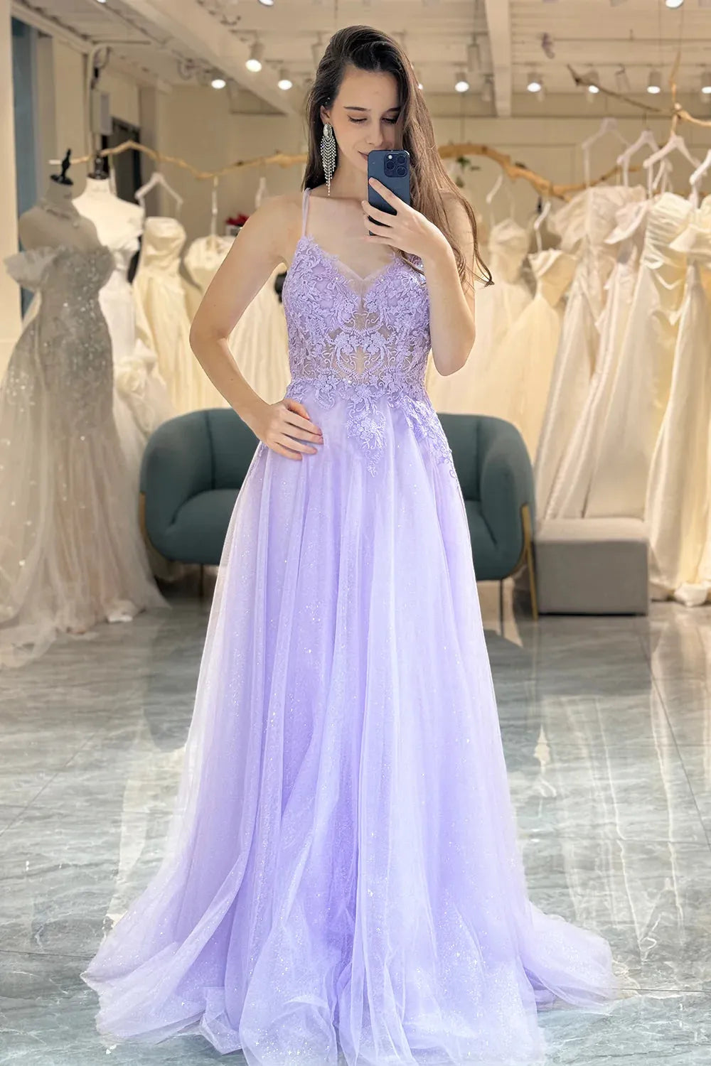 Wholesale A Line Spaghetti Straps Prom Dress With Appliques