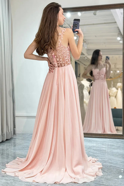 Wholesale Long Chiffon Prom Dress Spaghetti Straps With Appliques