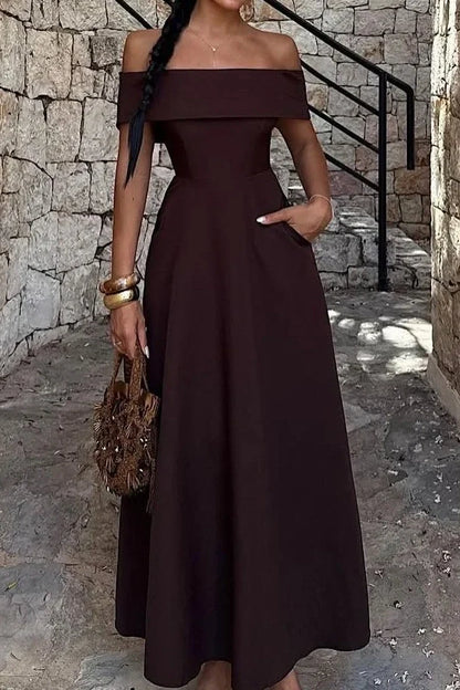 Aimishang Elegant Off-Shoulder A-Line Long Formal Prom Dress Fashion Wedding Guest Party Dress