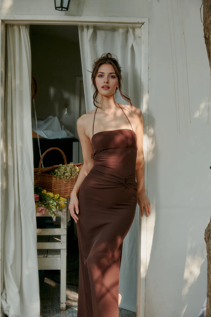 Aimishang Fashion Sheath Halter Sleeveless Long Prom Dress Simple Evening Party Dress Elegant Vacation Beach Dress