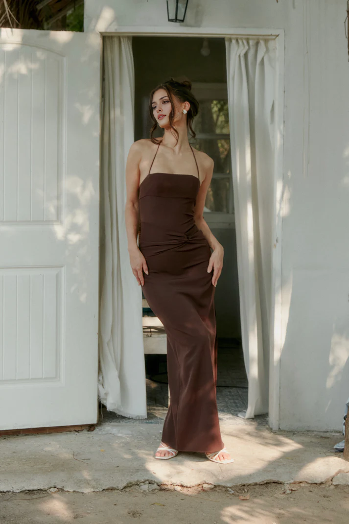 Aimishang Fashion Sheath Halter Sleeveless Long Prom Dress Simple Evening Party Dress Elegant Vacation Beach Dress