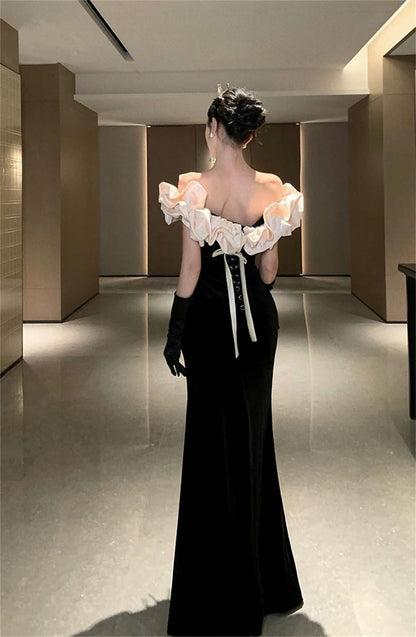 Aimishang Fashion Sheath Off Shoulder Long Prom Dress Chic Evening Dress Elegant Birthday Party Dress