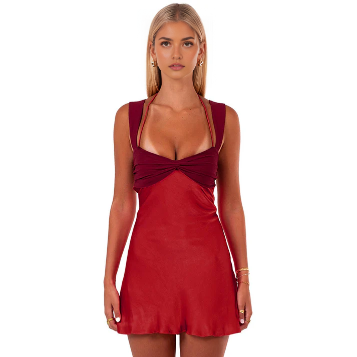 Aimishang Fashion Sheath Halter Straps Sleeveless Homecoming Dress Short Prom Dress Lovely Summer Holiday Mini Dress