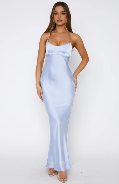 Aimishang Fashion Spaghetti Straps Sleeveless Long Prom Dress Simple Maxi Dress Elegant Evening Party Dress