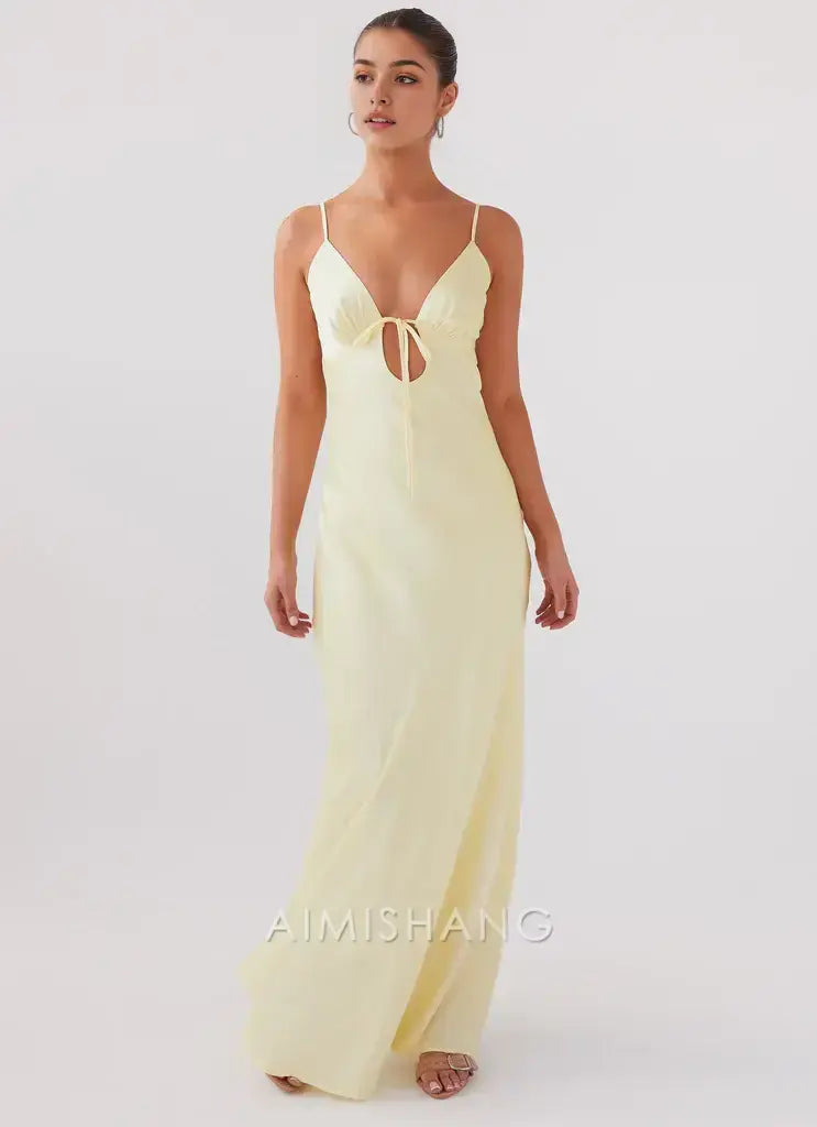 Aimishang Fashion Spaghetti Straps Sleeveless Prom Dress Simple Maxi Dress Elegant Evening Party Dress