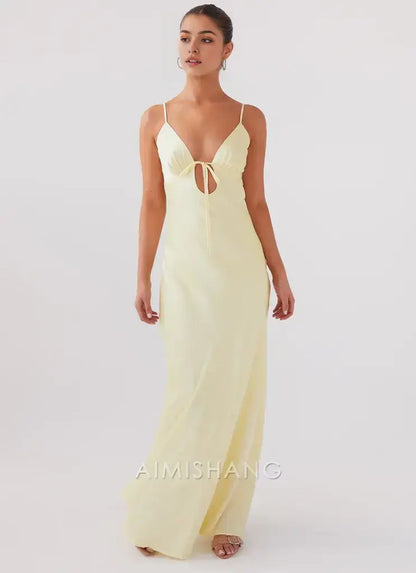 Aimishang Fashion Spaghetti Straps Sleeveless Prom Dress Simple Maxi Dress Elegant Evening Party Dress