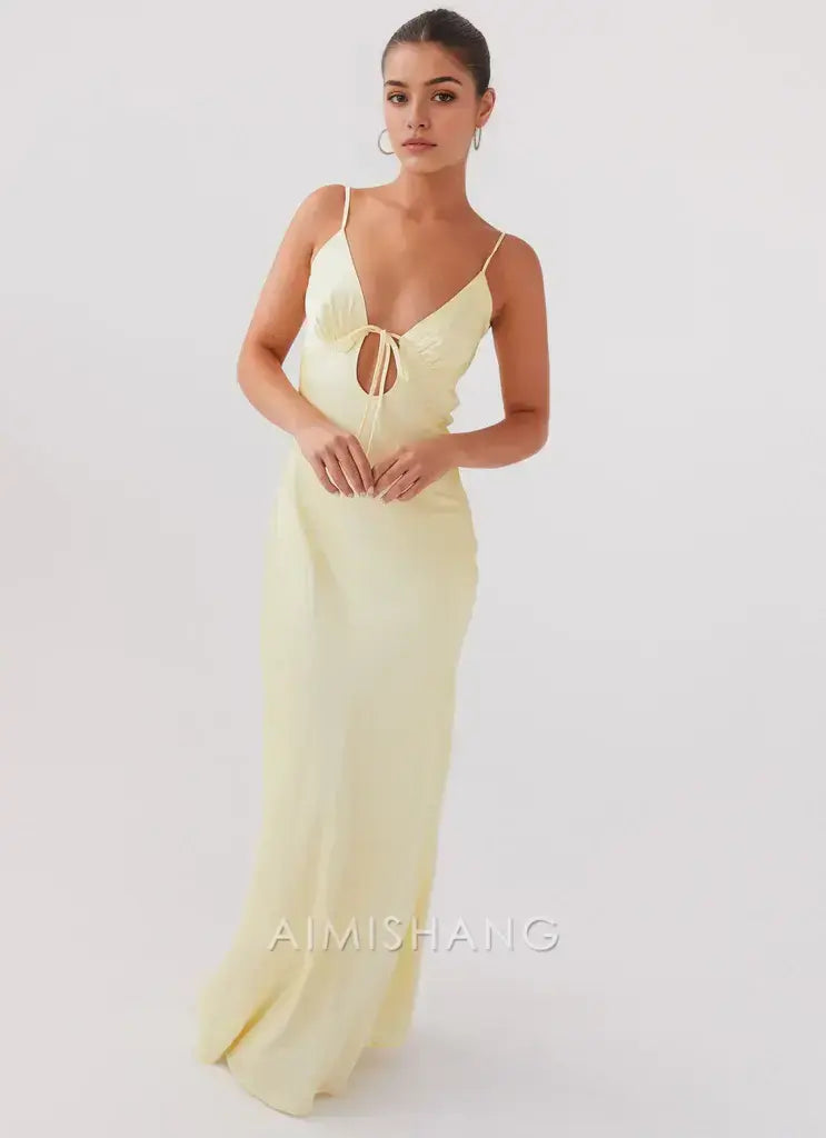 Aimishang Fashion Spaghetti Straps Sleeveless Prom Dress Simple Maxi Dress Elegant Evening Party Dress