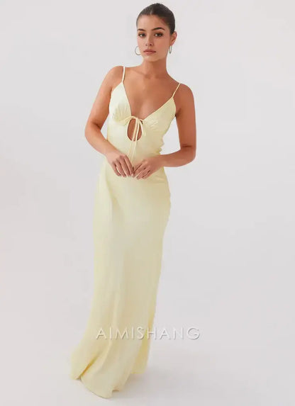 Aimishang Fashion Spaghetti Straps Sleeveless Prom Dress Simple Maxi Dress Elegant Evening Party Dress