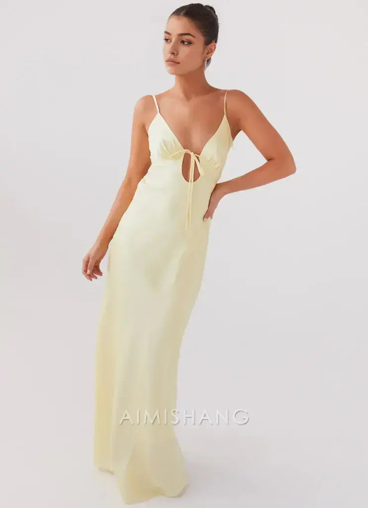 Aimishang Fashion Spaghetti Straps Sleeveless Prom Dress Simple Maxi Dress Elegant Evening Party Dress