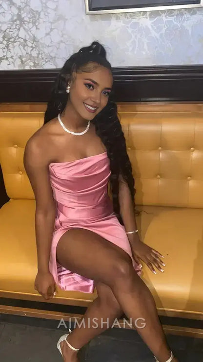 Aimishang Fashion Strapless Homecoming Dress Black Girl Simple Birthday Party Dress Short Graduation Dress