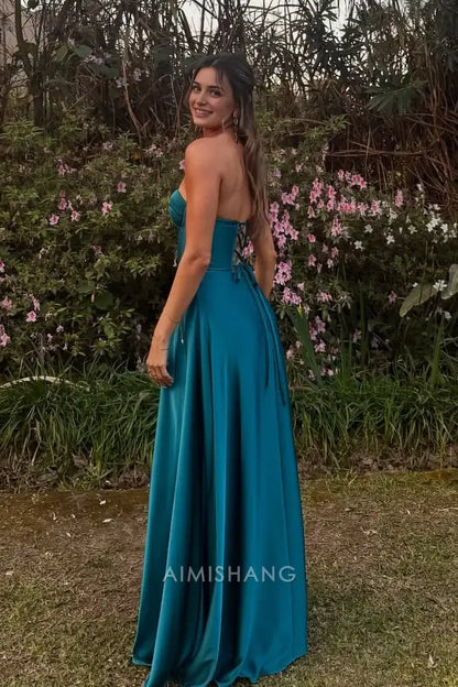 Aimishang Fashion A-Line Sweetheart Sleeveless Satin Long Prom Dress Simple Party Dress Charming Evening Gown